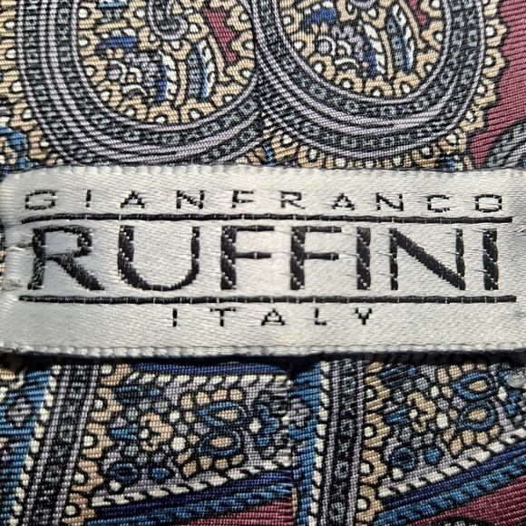 Gianfranco Ruffini 💯 Italian Silk Men's Necktie 58" x 4" Paisley Burgundy/Gold - Picture 4 of 9